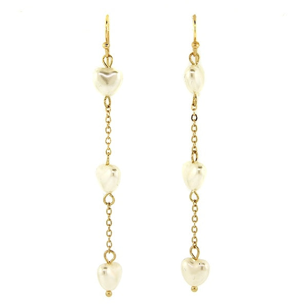 Pearl accent heart drop gold earrings